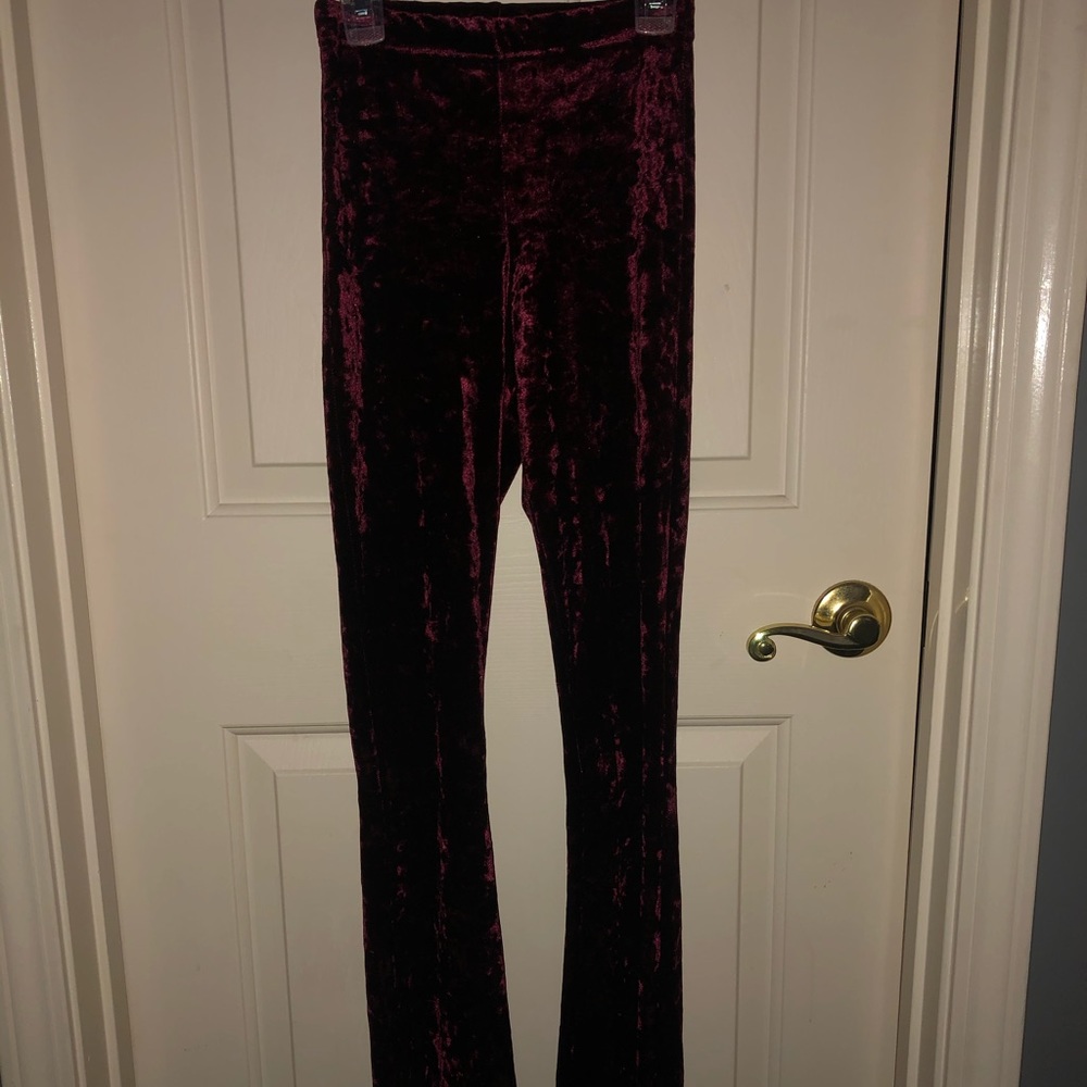 Topshop crushed velvet flare bottom stretch pants